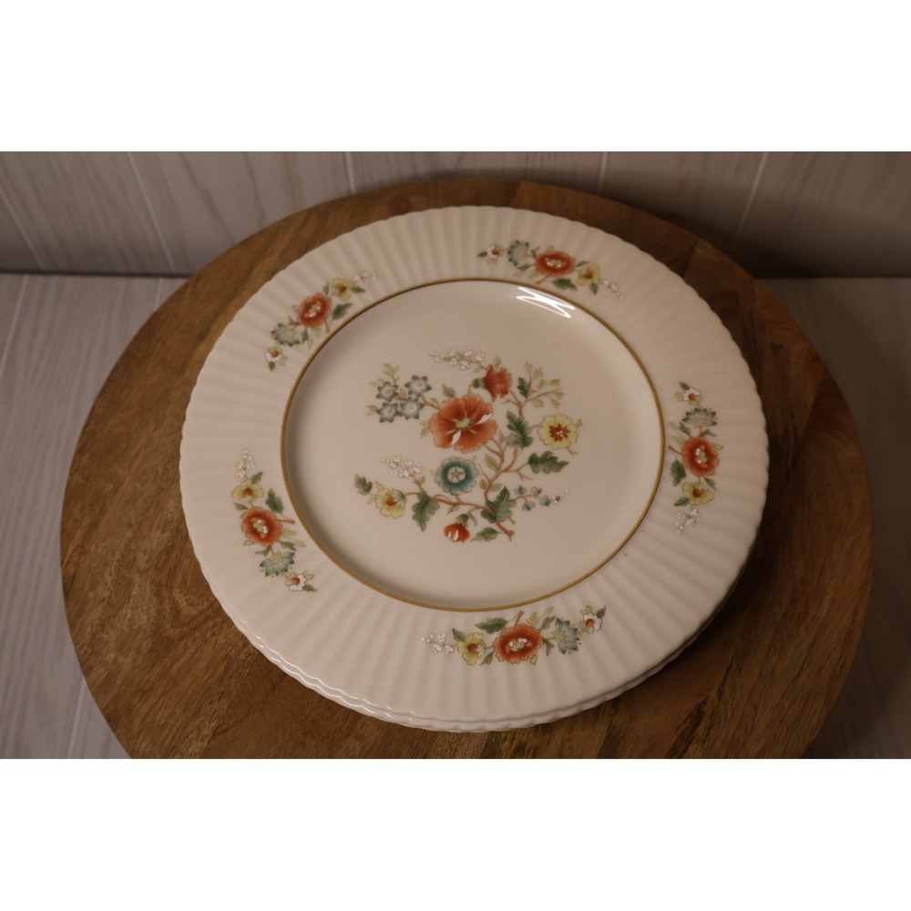 Lenox Temple Blossom Dinner Plates Set of 4 Fluted Gold Trim Floral Fine China